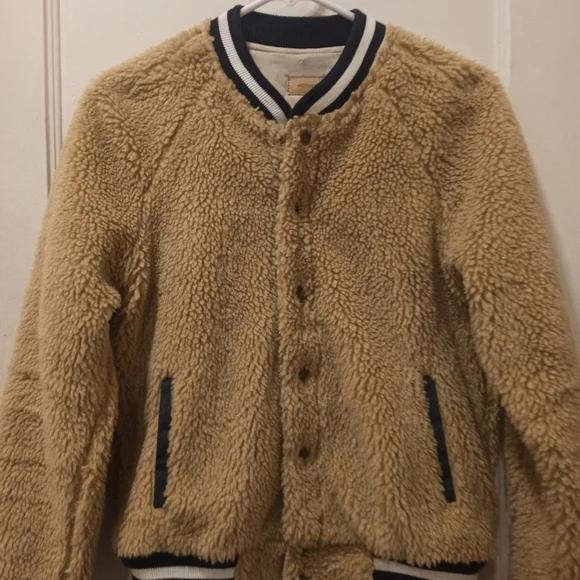 MOTHER Beige Teddy Letterman Snap women's Bomber Jacket in More Than a Feeling - Picture 4 of 16